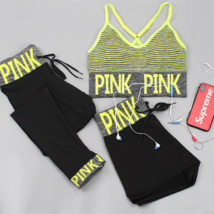 PINK Women Yoga Sets Sports Bra+Yoga Pants+Shorts Fitness Clothing Sportwear Women Yoga Suit Sports Wear For Women Gym Clothing