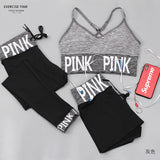 PINK Women Yoga Sets Sports Bra+Yoga Pants+Shorts Fitness Clothing Sportwear Women Yoga Suit Sports Wear For Women Gym Clothing