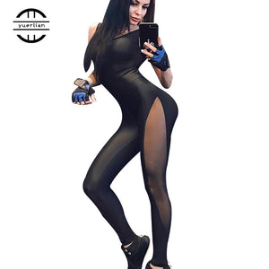 2020 Woman Sportswear Yoga Set Mesh Patchwork Black Sport Suit Jumpsuit Fitness Clothing Female Tracksuit for Women Gym Clothing
