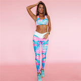 Flower Print Gym Set Women Workout Clothes Letter Stripe Yoga Set 2019 Early Autumn Fitness Clothing Women 2 Piece Workout Sets