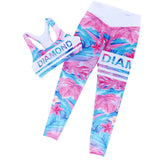 Flower Print Gym Set Women Workout Clothes Letter Stripe Yoga Set 2019 Early Autumn Fitness Clothing Women 2 Piece Workout Sets