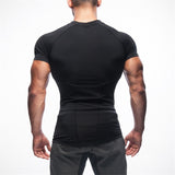 HETUAF  Quick Dry Slim Fit Tees Men Patchwork T-Shirts Compression Shirt Tops Bodybuilding Fitness V-Neck Short Sleeve T Shirt