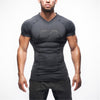 HETUAF  Quick Dry Slim Fit Tees Men Patchwork T-Shirts Compression Shirt Tops Bodybuilding Fitness V-Neck Short Sleeve T Shirt